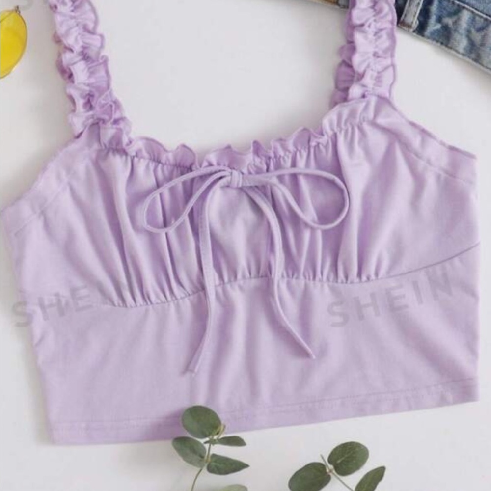 SHEIN Lavender Ruffle Strap Crop Top